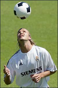 David Beckham shows off his skills at Real's training ground