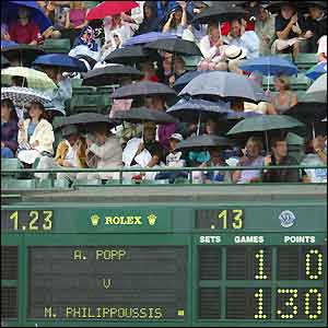 Umbrellas go up on Court One