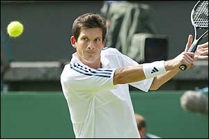 Henman in action during the second set 
