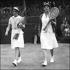 Joan Hartigan and Helen Wills Moody walk out onto Centre Court