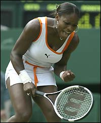 Serena Williams celebrates breaking serve