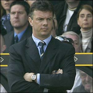 David O'Leary looks stern on the sidelines before his sacking as Leeds boss