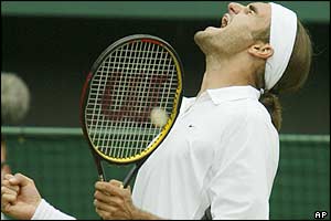 Federer shows his delight as he reaches his first Grand Slam final