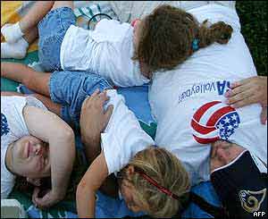 A family relaxes in St Louis, Missouri