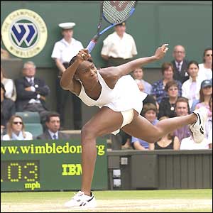 Venus Williams reaches to return a forehand