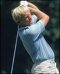 Jack Nicklaus plays an approach shot during the 1980 US Open