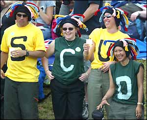 Australian fans gather at Wimbledon to support Mark Philippoussis in the men's final