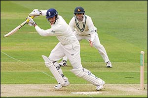 Marcus Trescothick plays a cover drive off the bowling of