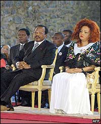 Cameroonian president Paul Biya (left) and Foe's wife Chantal (right) during the church service