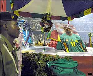 The national mourning ceremony in Amadou Ahidjo stadium, home to Cameroon's Indomitable Lions, on 6 July.