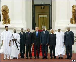President Bush and the West African leaders on the steps of the presidential palace