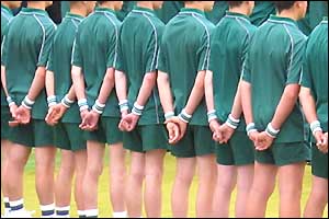 The ball boys await the appearence of the Duke of Kent on Centre Court after the ladies final, by Julian Hutchings 