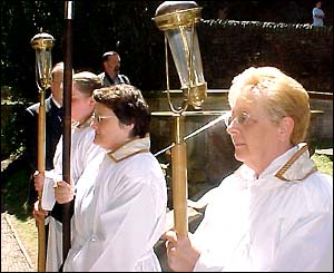 Dozens of religious figures led Dr Barry Morgan into the cathedral