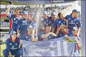 England's team celebrate their win over South Africa