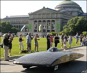 Solar-powered car outside Chicago's Museum of Science and Industry 
