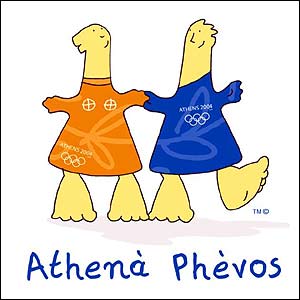 Athena (left) and Phevos, the mascots for the Athens 2004 Olympics 