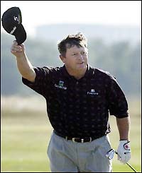 Ian Woosnam celebrates his winning chip