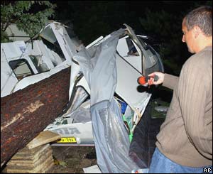 A destroyed caravan in southern France