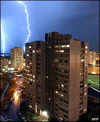 Lightning over the Ukrainian city of Kharkiv