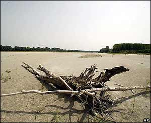 The drought-stricken dried-up Po river