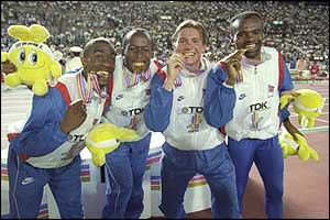 Team Great Britain delighted fans by winning gold in the 4x400m relay in 2mins 57.53secs