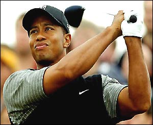 Tiger Woods at the ninth tee