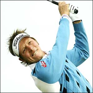 Sweden's Fredrik Jacobsen on his follow through