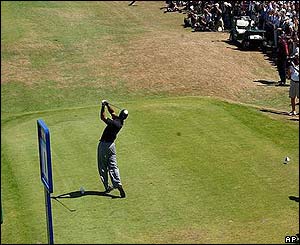 Tiger Woods tees off 