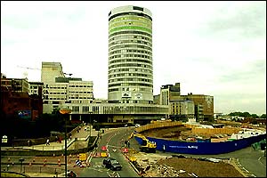 Rotunda and bulldozed Bull Ring site