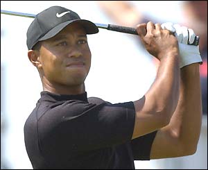 Tiger Woods tees off at the first on Saturday at the Open in Sandwich