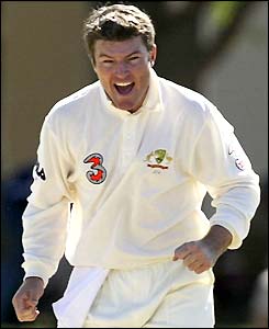 Staurt MacGill celebrates a wicket