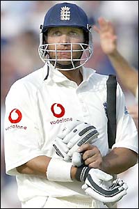 Mark Butcher was given out lbw for 32