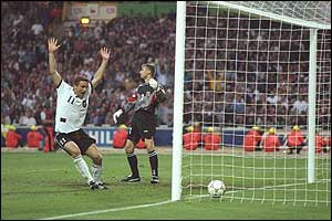 England 1996: Germany's Oliver Bierhoff scored the first golden goal of the competition to help defeat the Czech Republic