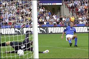 Filippo Inzaghi slots past Paul Jones for his third goal