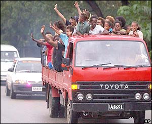 Residents of Honiara welcoming the intervention force