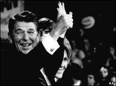 Victorious Ronald Reagan with wife Nancy - November 1980