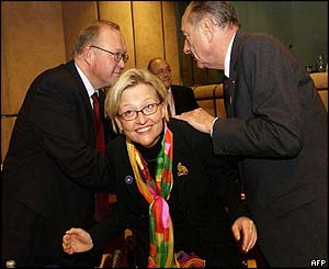 Swedish Prime Minister Goran Persson, Anna Lindh, and French President Jacques Chirac