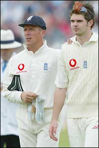England's Alec Stewart and James Anderson