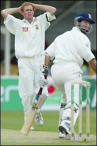 Frustration for Shaun Pollock as Michael Vaughan survives