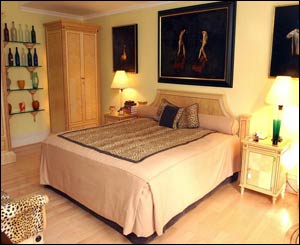 Fake leopard skin highlights in the bedroom are among the items on sale.