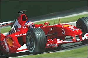 Rubens Barrichello drives in his Ferrari
