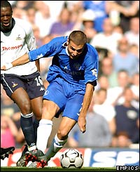 Chelsea's Adrian Mutu scores his side's second goal