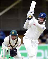 Marcus Trescothick hits a boundary on his way to a half-century