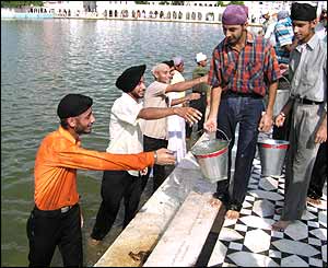 Washing the temple complex