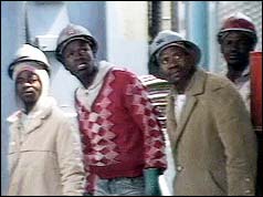 Miners waiting outside pit