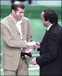 Zidane receives the World Footballer of the Year award for the second time in 2000