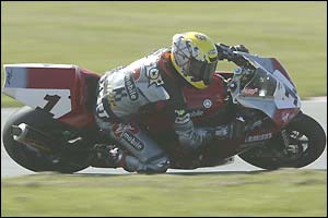 Steve Hislop rides his Yamaha during the 2003 season