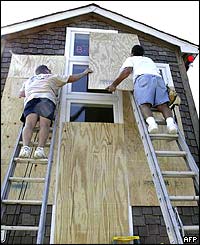 Restaurant being boarded up in Kitty Hawk, North Carolina