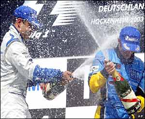 Montoya and Trulli enjoying the champagne