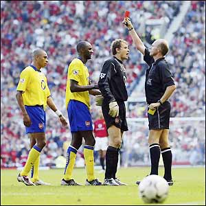 Vieira is sent off after 80 minutes